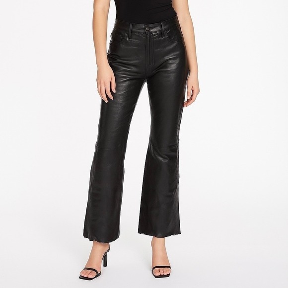 rag & bone Denim - Rag & Bone 100% Lamb Leather High Rise Flare Bell Bottom Raw Hem Pants Black 27